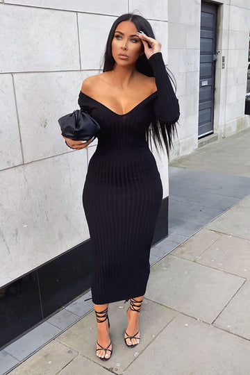 Ready In A Ruched Off Shoulder Midi ...